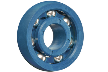 xiros® radial deep groove ball bearing, spherical outer diameter, xirodur M180, stainless steel balls, cage made of xirodur M180, mm