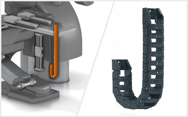 Chaîne porte-câbles dans un fauteuil dentaire