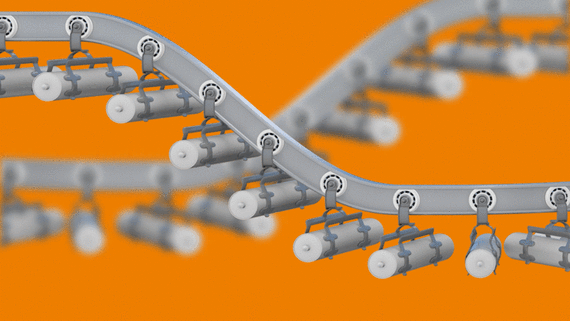 Overhead conveyor technology with xiros® ball bearings for silicone cartridges