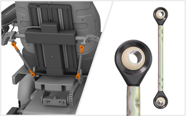 Réglage du dossier et biellette avec calotte igubal