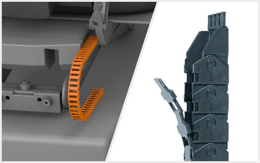 Chaîne porte-câbles zipper dans le mécanisme à ciseaux