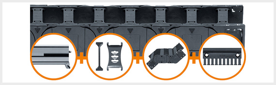 Modules système de chaînes porte-câbles pour les courses allant jusqu'à 200 m