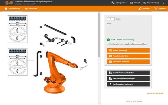 Configurateur d'équipement de robots avec des chaînes porte-câbles