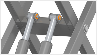 Paliers lisses dans le logement des vérins d'une table croisée