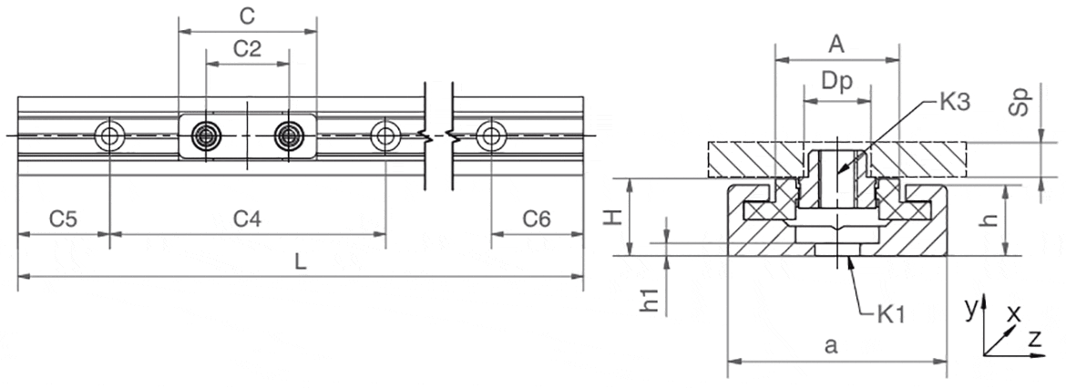 drylin® N rail + carriage drawing drylin® NW