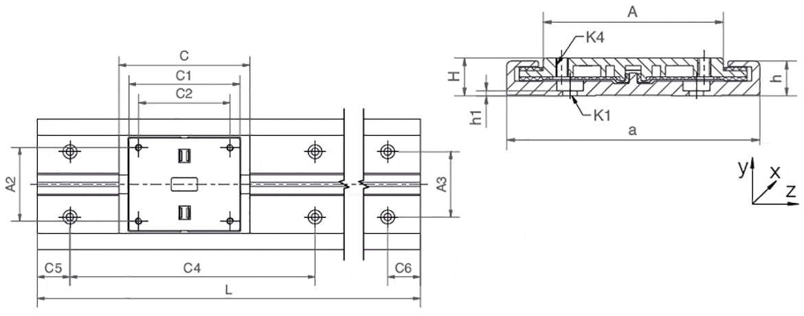 drylin® N rail + carriage drawing drylin® NW